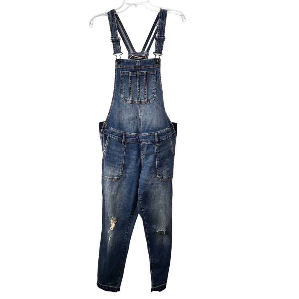 Indigo Blue Denim Overalls S Women Pockets Adjustable Elastic Sides Straight